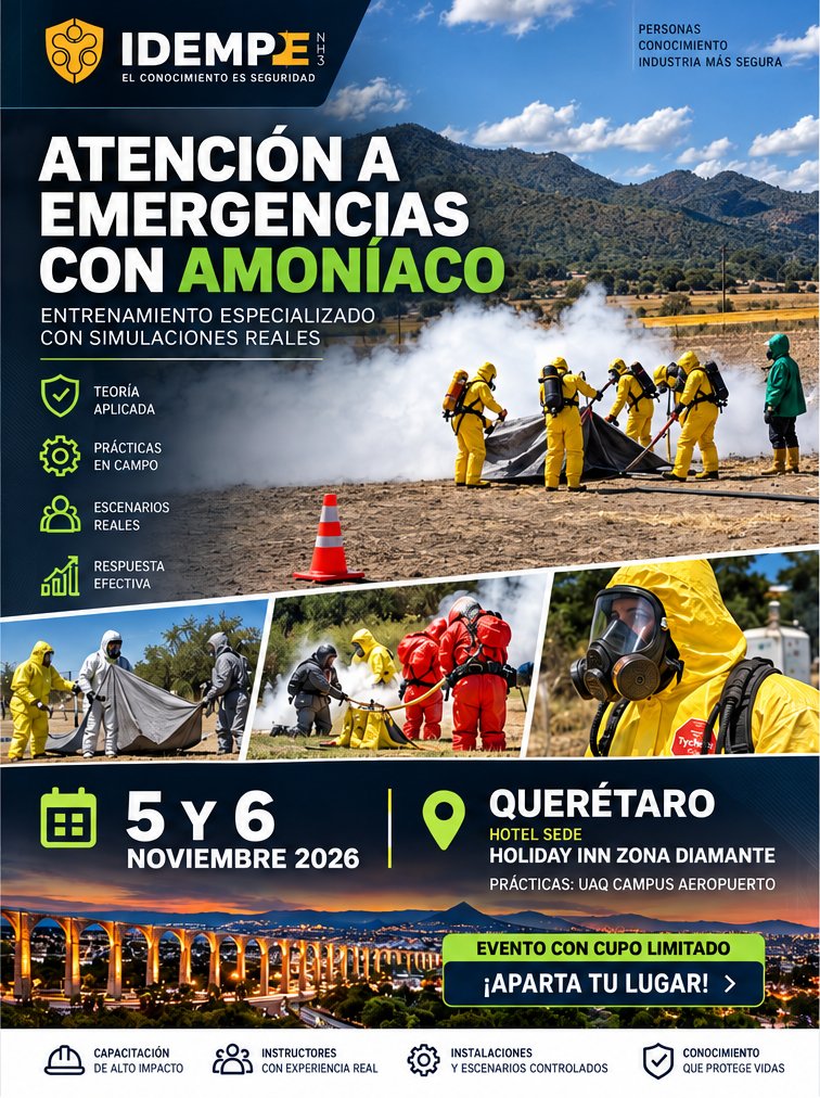 Cartel del curso Atención a emergencias con amoníaco, Querétaro 5 y 6 de noviembre de 2026