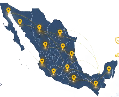 Mapa de México con puntos de capacitación de IDEMPE en distintos estados